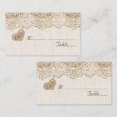 De Placement Dentelle blanche et coeur sur burlap mariage carte (Devant / Derrière)