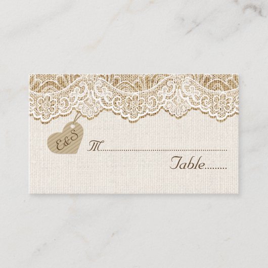 De Placement Dentelle blanche et coeur sur burlap mariage carte (Devant)