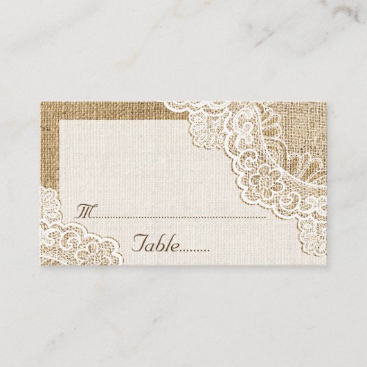 De Placement Dentelle blanche rustique sur burlap mariage carte (Devant)