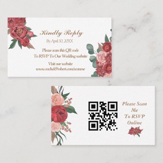 De Placement Elégant rouge floral Rustique mariage carte RSVP (Devant / Derrière)