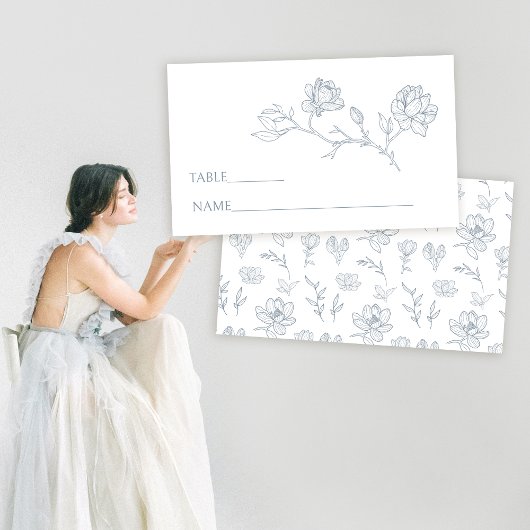 De Placement Elégante carte mariage à fleurs bleues
