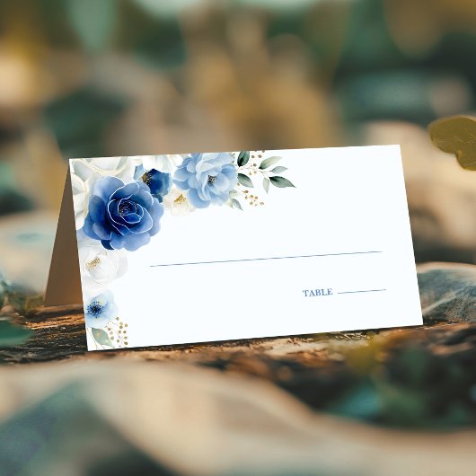 De Placement Elégante carte Mariage Floral Bleu