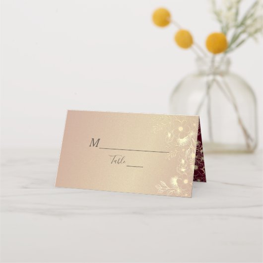 De Placement Elégante carte Mariage Floral Bourgogne (Devant)
