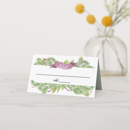 De Placement Feuilles d'aquarelle violet et vert - Carte Place (Devant)