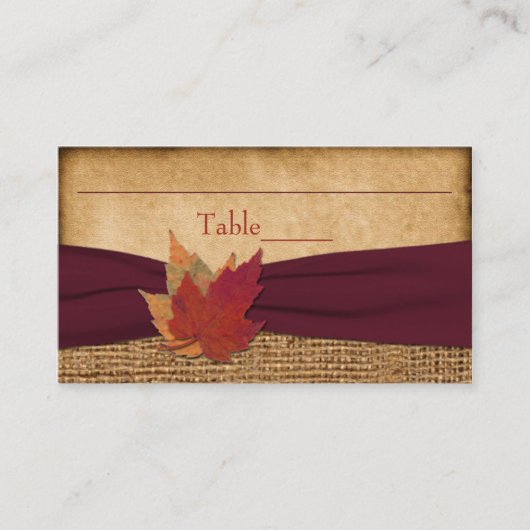 De Placement Feuilles d'automne, FAUX Burlap Carte Place - Vin (Devant)
