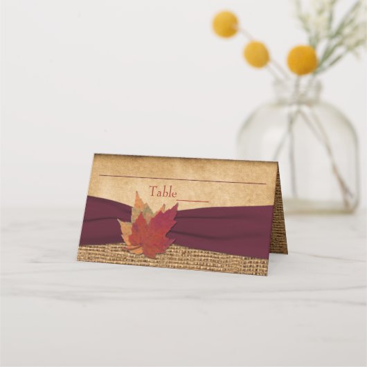 De Placement Feuilles d'automne FAUX Burlap Plié Carte Place -  (Devant)