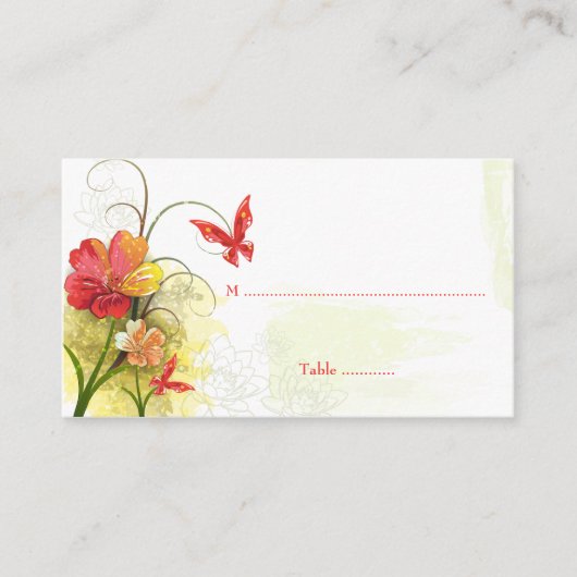 De Placement Fleurs vert rouge + carte mariage papillon (Devant)