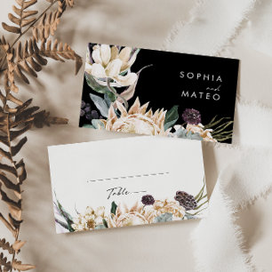 De Placement Floral blanc Carte Mariage noir