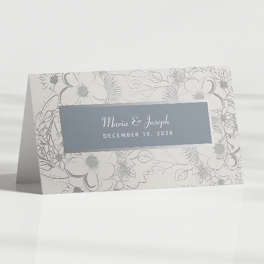 De Placement Floral Dusty Blue Mariage Carte Place