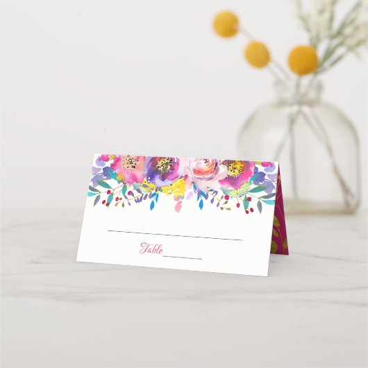 De Placement Fuchsia Gold Blossom Flowers Mariage Carte Place (Devant)