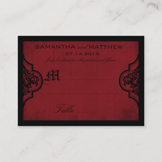 De Placement Gothique Damask Red Grunge Mariage Carte Place (Devant)