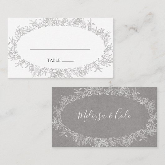 De Placement Hiver rustique | Carte Mariage Gray Flat (Devant / Derrière)