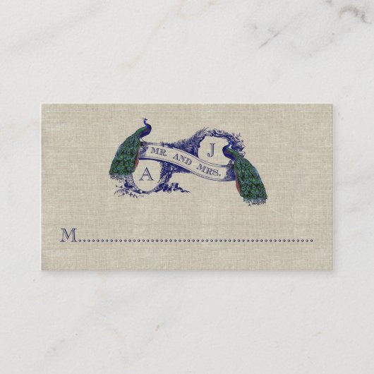 De Placement Linen Peacock Rustique Mariage Place Carte (Devant)