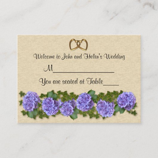 De Placement Mariage Carte Place Hydrangeas table assise (Devant)