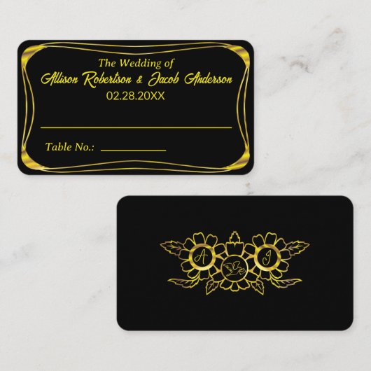 De Placement Mariage noir & or Tableau Numéro carte place (Devant / Derrière)