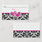 De Placement Noir, Blanc, Rose Coeurs Joints Damask Carte Place (Devant / Derrière)