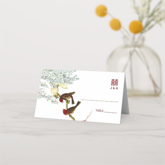 De Placement Oiseaux & Fleurs Mariage chinois Place + Carte Men (Devant)