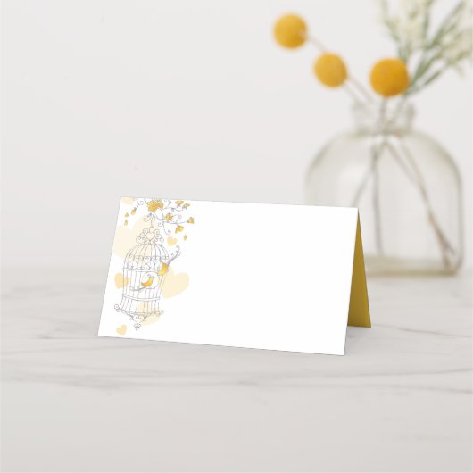 De Placement Oiseaux jaunes en cage ouverte carte d'invité (Dos)