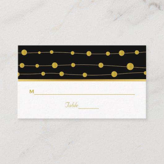 De Placement Perles en feuille d'or noir mariage moderne carte  (Devant)