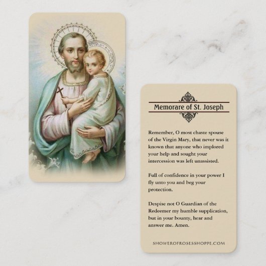 De Placement Prière commémorative Saint Joseph & Jésus Carte Sa (Devant / Derrière)