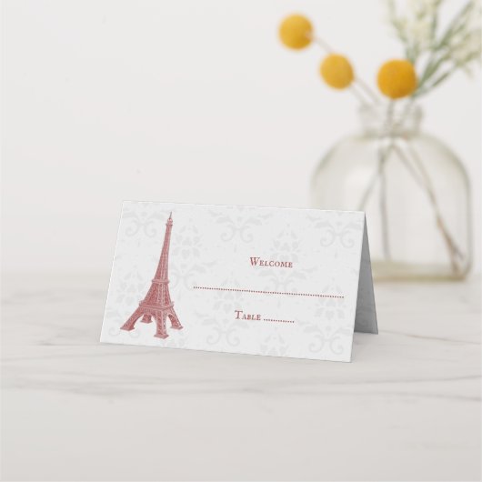 De Placement Red Eiffel Tower Damask Réception Carte Place (Devant)