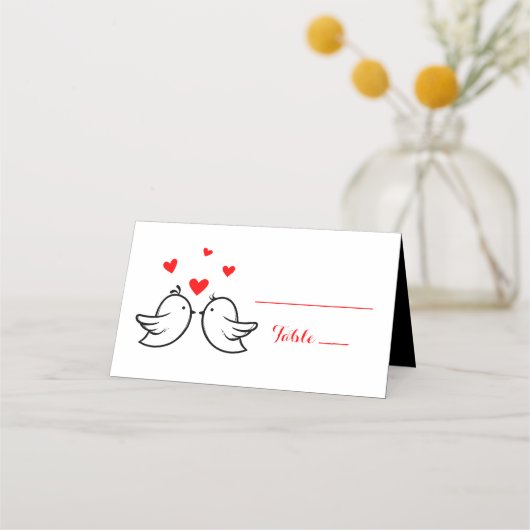 De Placement Red Lovebirds Hearts Carte d'escorte - Mariage (Devant)