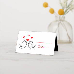 De Placement Red Lovebirds Hearts Carte d'escorte - Mariage
