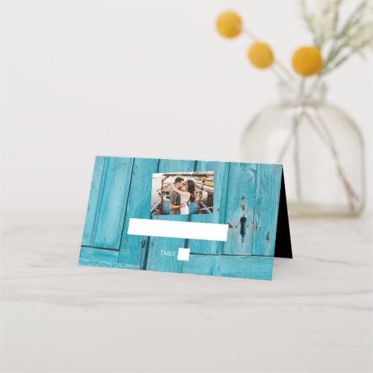 De Placement Rustic Blue Wood 1 Photo Mariage Carte Place (Devant)