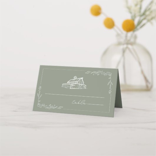 De Placement Rustic Grange Green Mariage Carte Place (Devant)