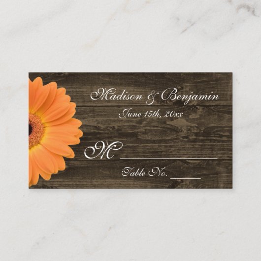 De Placement Rustic Wood Orange Gerber Daisy Mariage Carte Plac (Devant)