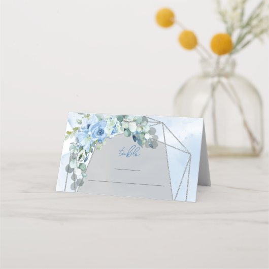 De Placement Rustique Dusty Blue Floral argent cadre carte plac (Devant)