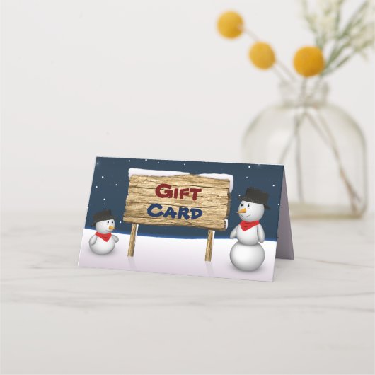 De Placement Snowmen mignon avec carte cadeau SIGNE EN BOIS (Devant)