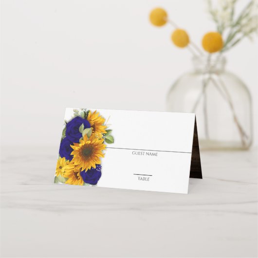 De Placement Sunflower & Navy Roses Russe Carte Place (Devant)