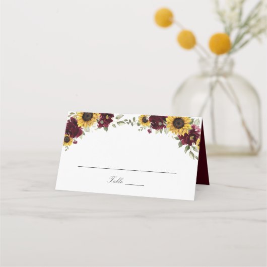 De Placement Sunflowers Bourgogne Mariage Carte Place (Devant)