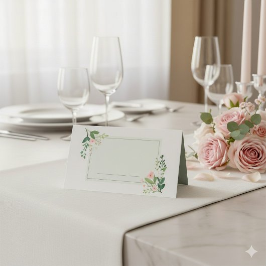De Placement Vert rose doux Nom floral Carte Place