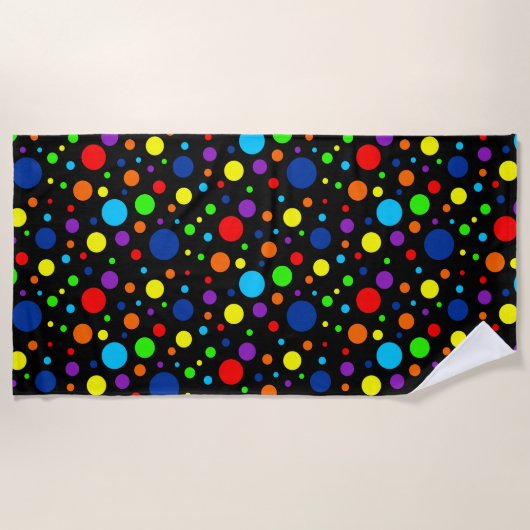 De Plage Black Rainbow Spots Beach Serviette (Devant)