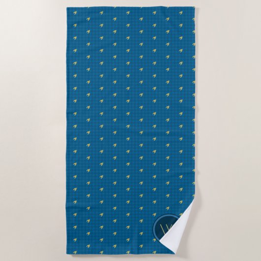 De Plage Bleu avec or Accent Houndstooth Beach Serviette (Devant)