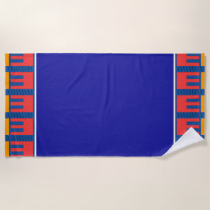 De Plage Bleu + Rouge Jaune Geo Trim Beach Serviette