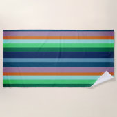 De Plage Bleu, vert, Orange Stripes Beach Serviette (Devant)