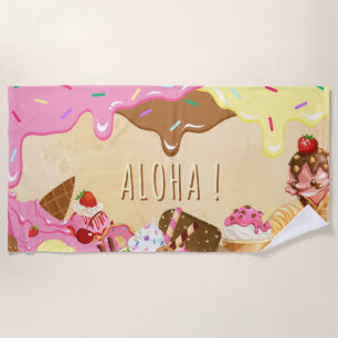 De Plage Crème glacée mignonne Nom personnalisé Serviette d