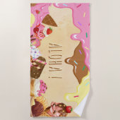 De Plage Crème glacée mignonne Nom personnalisé Serviette d (Devant)