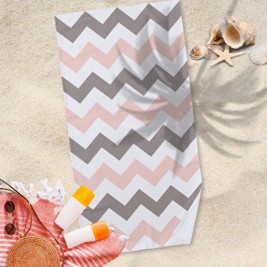 De Plage Cute Blush rose Grey Chevron Motif Beach Serviette