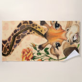De Plage Drôle Giraffe Beach Serviette Gentleman avec Rose (Devant)