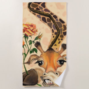 De Plage Drôle Giraffe Beach Serviette Gentleman avec Rose