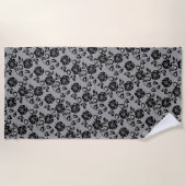 De Plage Faux Black Lace Rose Fishnet Beach Serviette (Devant)