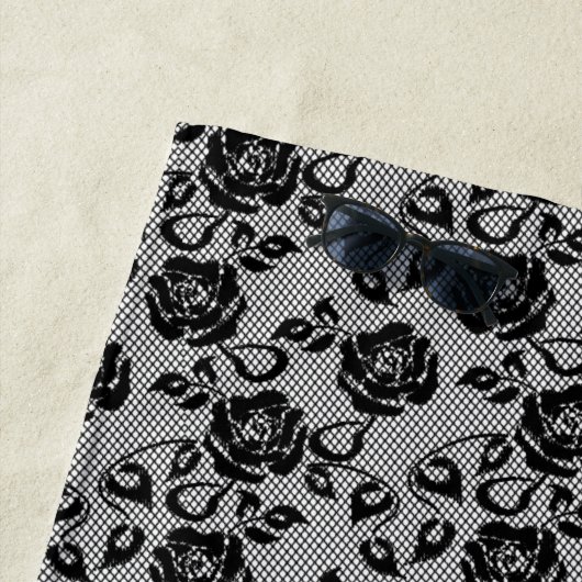 De Plage Faux Black Lace Rose Fishnet Beach Serviette Cadea (En situation)