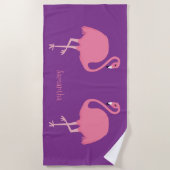 De Plage Flamants roses mignons nom personnalisé serviette  (Devant)