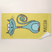 De Plage Funny Chat personnalisé nom et couleur serviette d (Devant)