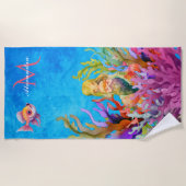 De Plage Joli Boho Monogramme Nom Mermaid Beach Serviette (Devant)