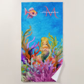 De Plage Joli Boho Monogramme Nom Mermaid Beach Serviette (Devant)